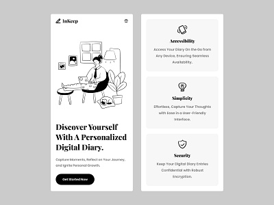 Digital Diary Website | Responsive Version clean ui design diary digital diary homepage illustration journaling diary minimal minimal design responsive ui ui design website