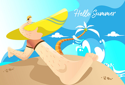Hello Summer "people want to surf Illustration" island
