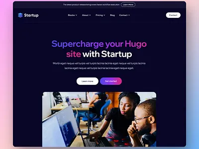 Startup Hugo theme header UI/UX design hero ui ux web website