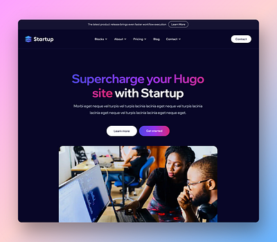 Startup Hugo theme header UI/UX design hero ui ux web website