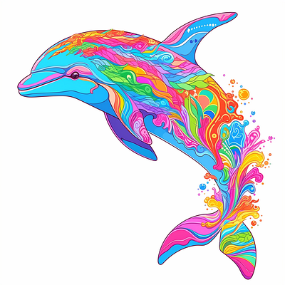Hippy Dolphin digital graphic design illustrations