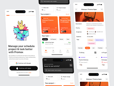 Promax - Project Management Apps 🧩 analytics board clean design kanban kanban board management management app mobile notion product design productivity project management saas statistics task app team to do list ui workflow