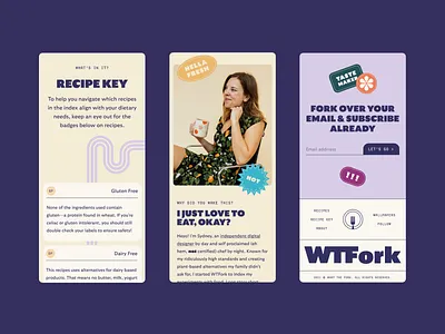 WTFork Website Snippets 70s branding food blog food blogger interface design logo mark recipes stickers swoosh ui ux website