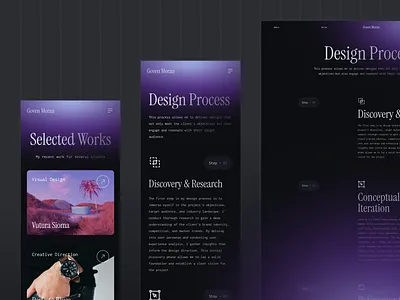 Goven – Portfolio Website case study clean dark mode design framer framer development landing page modern no code npw personal website portfolio purple template ui ux website