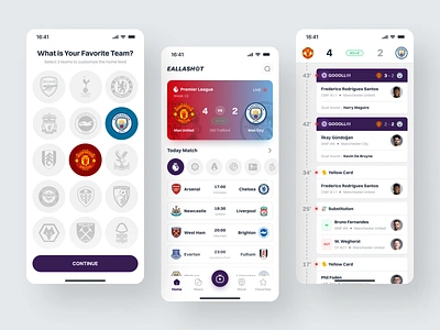 Soccer Live Scores App - EallaShot app design clean football football app football match football score live live score live stream match mobile scoreboard simple soccer sport sport competition sports app ui uiux design ux