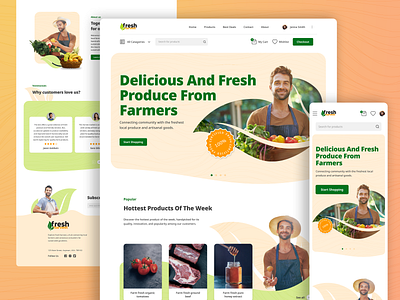 Fresh Harvest- A farmer's market website responsive design banner design branding graphic design ui ux website desing