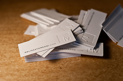 Letterpress Business Cards for Melissa Tomeoni business card deboss emboss letterpress logo minimal modern photographer