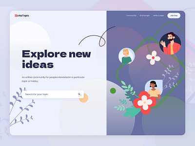 Community Website - Hero Section best desing branding chat community creativity design graphic design group group discussion hero screen hobby illustration interface landing page logo productivity website ui ux web design wed