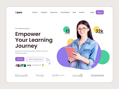 Online Education Website agency clean content course course selling website design education education app landing page learn minimal online education online learning ui uiux visual web design