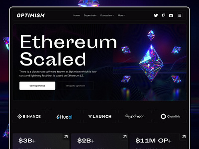 Cryptocurrency Landing Page Redesign (OPTIMISM) blockchain crypto crypto exchange crypto landing page crypto treading cryptocurrency dapp design ethereum hero home page landing page minimal nft optimism redesign trade ui web3 website