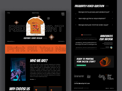 Rediprint dark mode design landing page ui