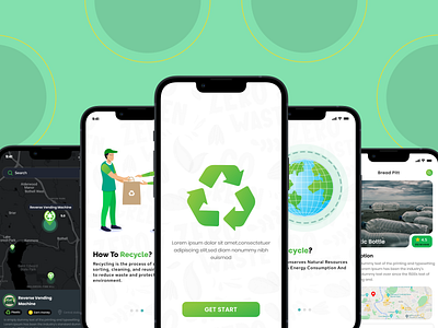 Garbage Recycle Mobile App UI Kit android app ui kit figma figma design garbage garbage cleaning app garbage recycle app ios mobile app ui kit online recycling app plastic recycling app recycle mobile app recycling ui ux waste disposal app waste management