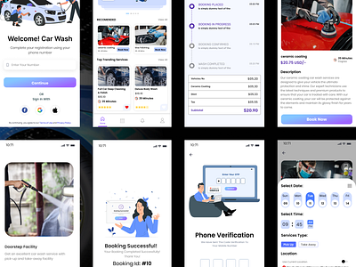 Online Car Service Mobile App UI Kit android app ui kit automotive car mobile app car detailing app car service app car service appoinment app car wash app car wash app ui kit carwash booking app figma figma design ios online car service app online car service center online car wash store ui ux vehicle cleaning app