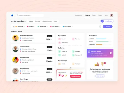 Project Task Testing - Invite members Dashboard clean dashboard dashboard dashboard ui interaction animation interface design invite users invite users dashboard ios app listing page minimal design mininal design dashboard mobile app product design recruit users super ui task dashboard testing ui user listing user testing dashboard