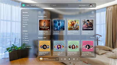 Apple Vision Pro Music App - JioSaavn app apple apple vision clean dashboard jiosaavan minimal music app pro ui uiux ux vision vision os vision pro