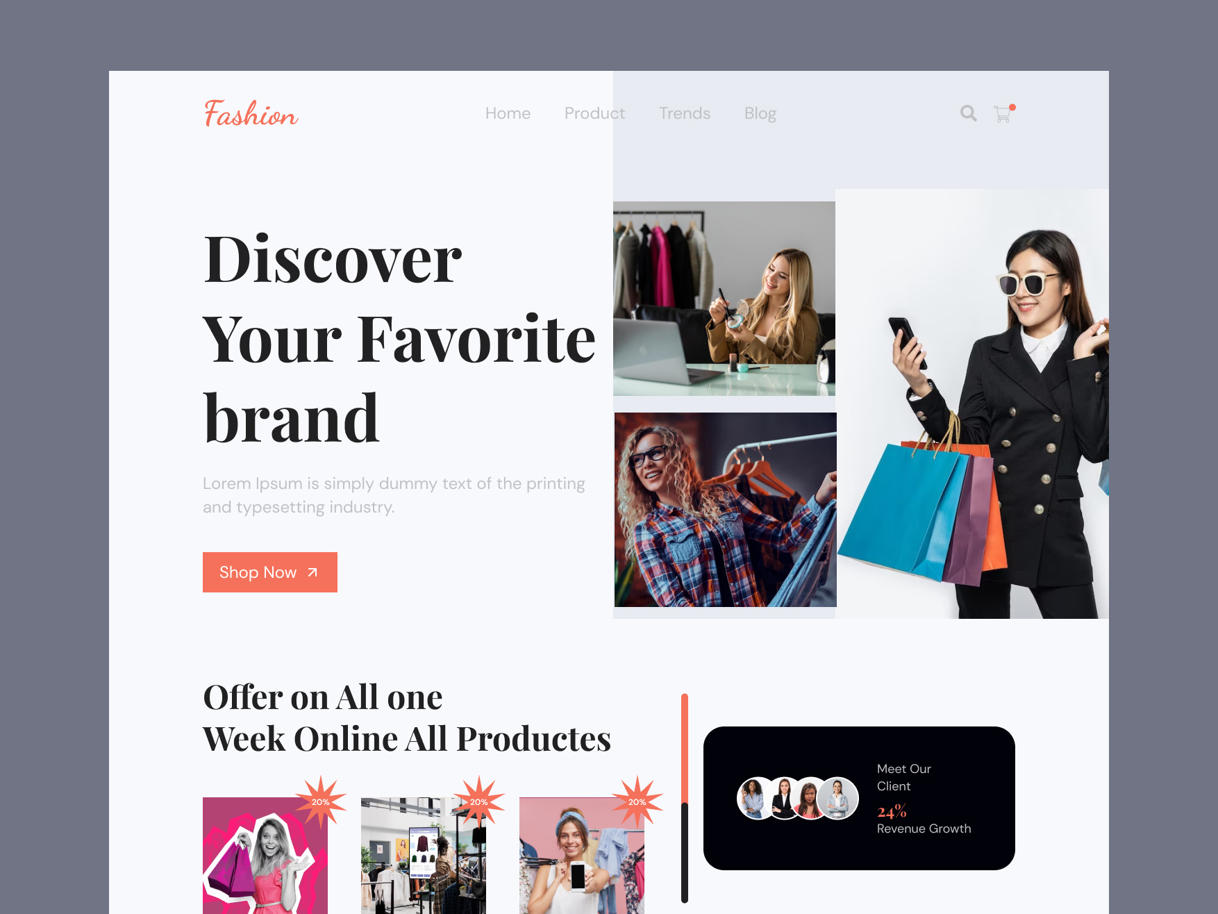 Example of Fashion, Modern, Clothing, Online shop, website design,