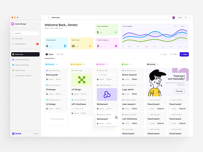 Scea - Dashboard admin analytic dashboard chart dashboard graph homepage management minimalism platform product design project management saas task management tool tracker tracker dashboard ui uiux ux web app