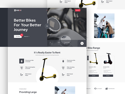 Ridexo Bike & Scooter Rental Website bicycle bike design footer graphic design header hero section home page landing page rental scooter ui ux web site