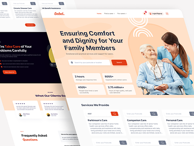 Caregiver Landing Page / Website UI care caregiver caregiver ui caregiverservice caregiverweb caregiverwebsite companioncare design eldercare inhomecare jabel landing design landing page liveincaregiver personalcare respitecare seniorcare ui ui ux ux