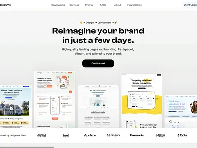 Designme Page Interactions clean design design agency figma framer landingpage minimal modern subscriptions ui ux web design website