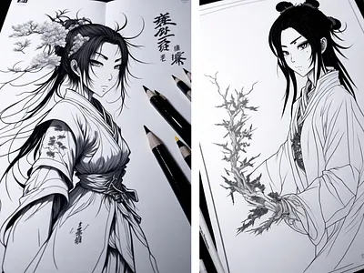 Sumi-e Artist - Coloring Book Page ai characterdesign digitalart illustration sumie