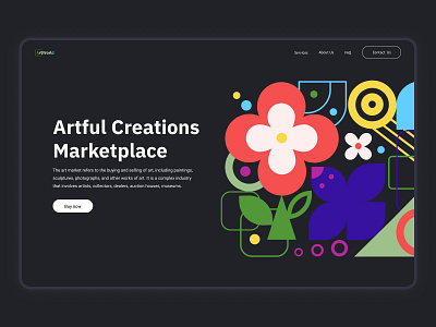 Art Marketplace Landing Hero Section art artworks best desing branding creativity design digital artworks graphic design homepage illustration landing page logo marketplace sell service ui ux website