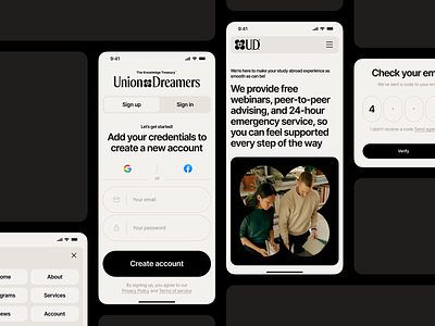 Union Dreamers: mobile page, brand identity brand identity branding design edtech homepage landing landing page learning mobile mobile design mobile page sign up uiux web web design web designer website