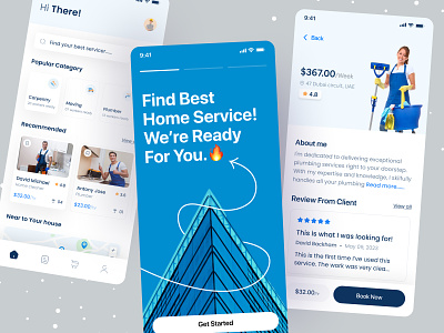 Home Cleaning Service App UI app booking design electrician handyman home service housing service ios app mobile ofspace on demand app plumber plumber service plumbing reparing service app