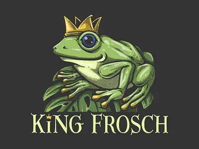 King Frosch alcohol design forest frog grape graphic design hand drawn illustration king logo vector wine winemaking