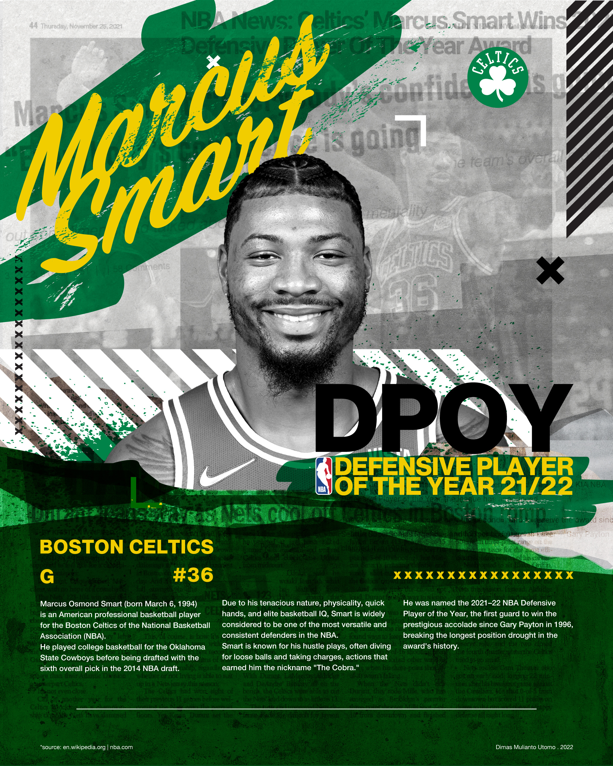 DPOY 21/22 #BLEEDGREEN basketball boston celtics graphic design layout layouting marcus smart nba poster