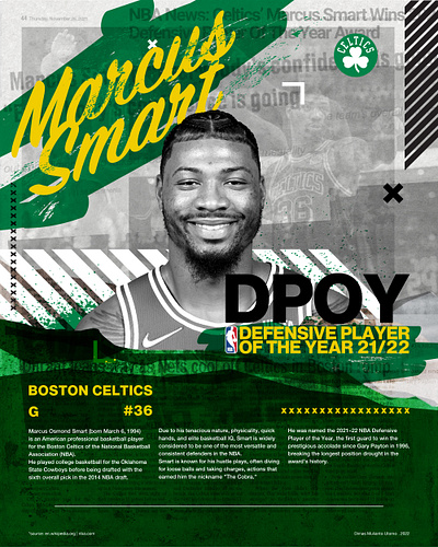 DPOY 21/22 #BLEEDGREEN basketball boston celtics graphic design layout layouting marcus smart nba poster