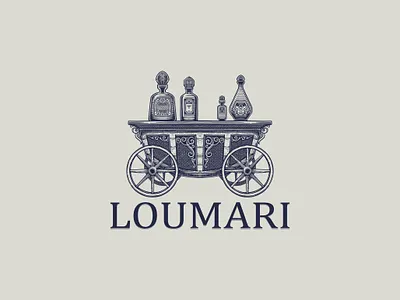 Loumari bottle branding cart design engraving flower graphic design handdrawn illustration logo ornament parfume vector