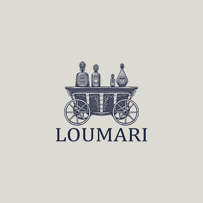 Loumari bottle branding cart design engraving flower graphic design handdrawn illustration logo ornament parfume vector
