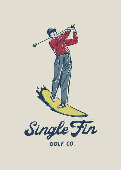 Single Fin golf co. ball branding design golf graphic design illustration logo ocean surfing vector vintage cartoon