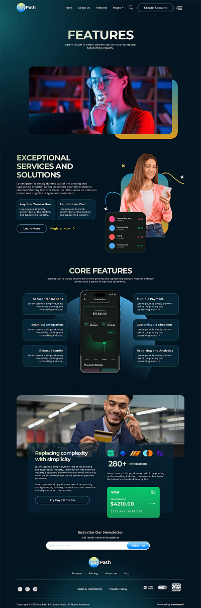 Features section of Payment Gateway Elementor Template Kit bank branding business credit card debit card design design idea graphic design illustration payment payment gateway payment method services ui ux website