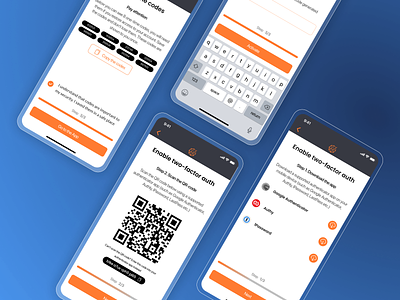 Accounting App UI & UX Design - Authentification Screens 2 factor 2fa app authentication black cant scan the code download app enable 2fa flat flow ios interface native orange privacy and security saas scan code two factor