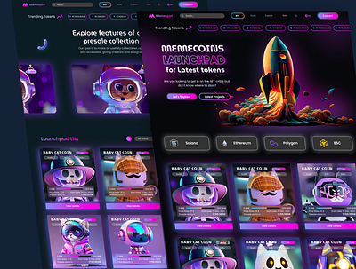 Memespad Launchpad for Latest tokens 3d crypto dark design launchpad memepad memespad nft theme ui ux website