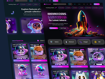 Memespad Launchpad for Latest tokens 3d crypto dark design launchpad memepad memespad nft theme ui ux website