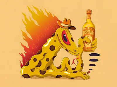 Desperado Lizard alcohol bar bottle character character design cowboy criminal desperado drinking evil farhay fire florian farhay illustration lizard reptile saloon smoke western whisky