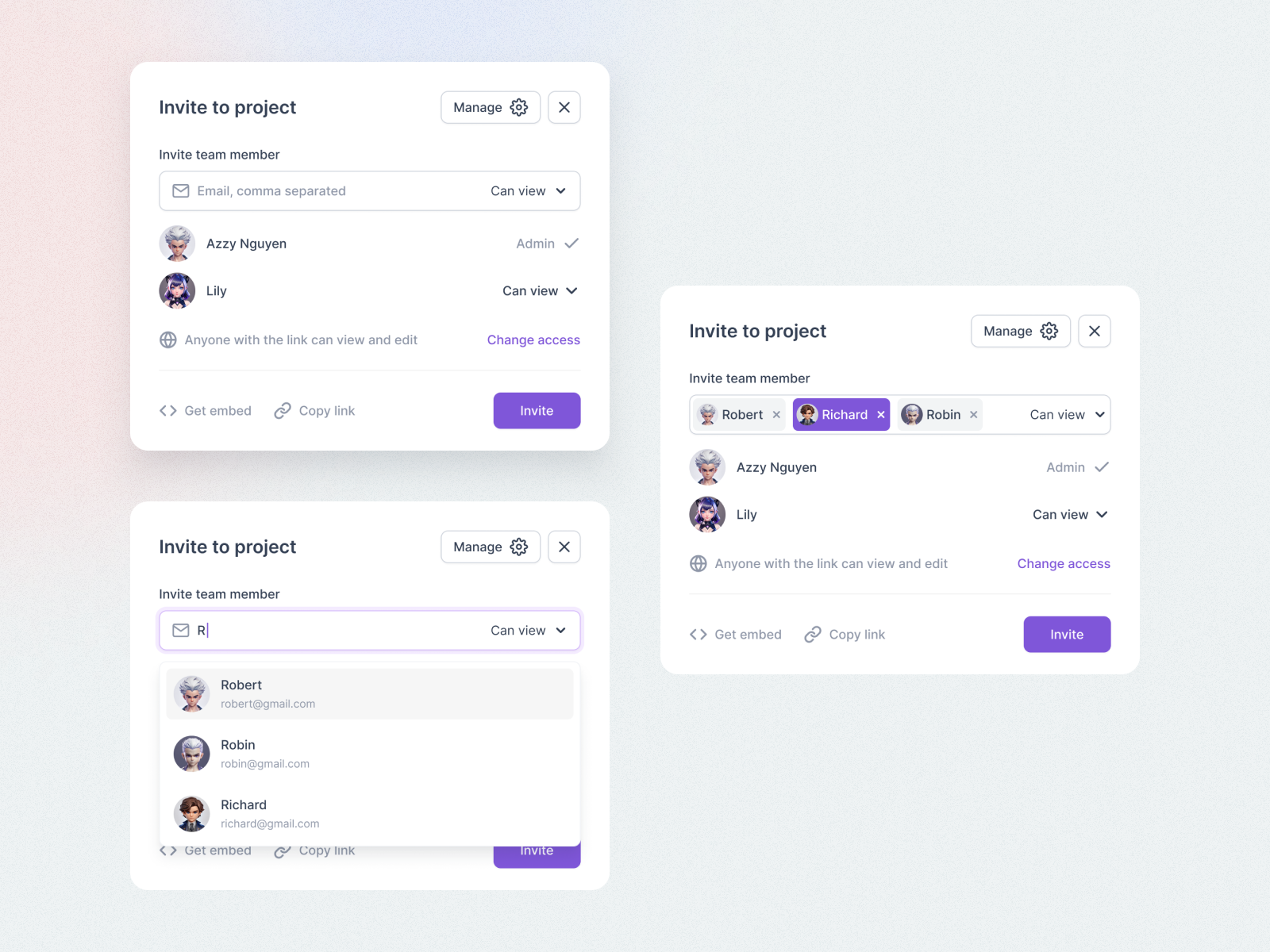 Invite to Project Modal - UI Components by Nguyen Duc Nam Cuong on Dribbble