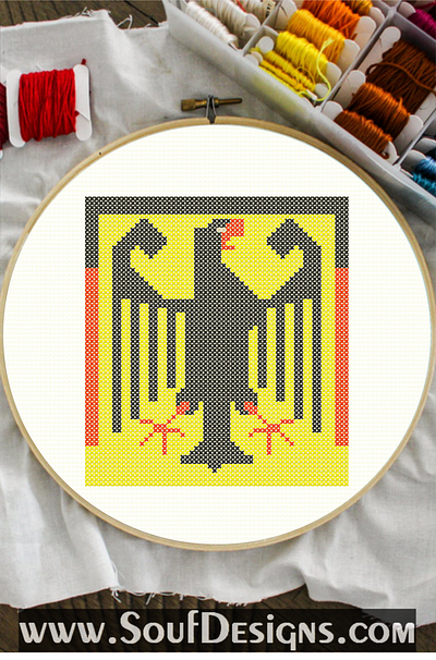 Old Germany Eagle Flag Embroidery Cross Stitch Pattern