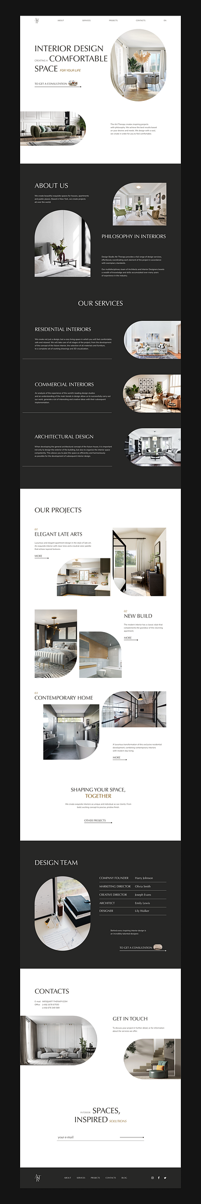 WEBSITE OF THE DESIGN STUDIO ART THERAPY aesthetic design figma interior design interior studio minimalism site ui