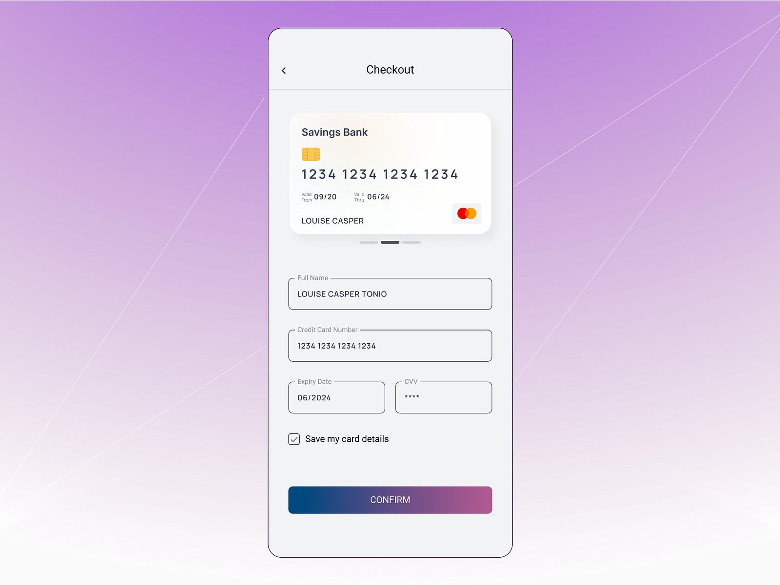 Credit Card Checkout Screen by Margaret R on Dribbble