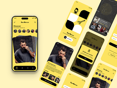 Barber shop appointment android animation appointment apps barber shop beauty color e commerce haircut ios layout men mobile app mobile ui product design prototype typography ui ux visual design