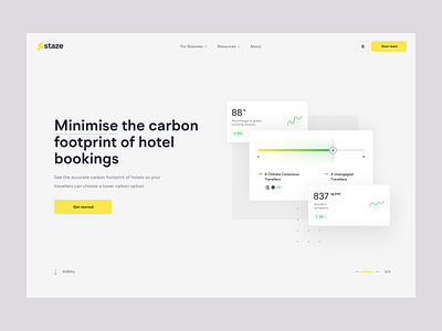 Staze booking carbon footprint green hotel landing saas ui ux website yellow
