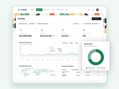 Finance Dashboard design finance green minimal private equity product design ui ux