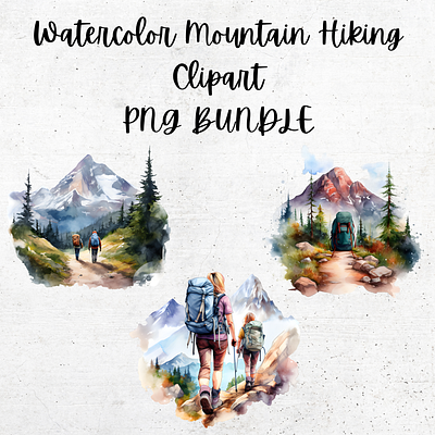 Watercolor Mountain Hiking PNG Bundle Clipart clipart design graphic design hiking illustration motion graphics png transparent background watercolor