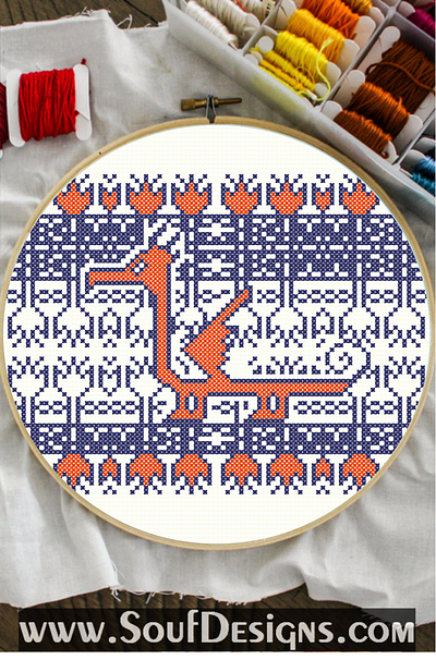 Red and Dark Blue Vintage Embroidery Cross Stitch Pattern embroidery