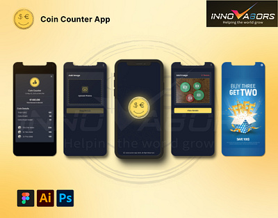 Coin Counter App app branding coin counter mobile app design graphic design illustration innova8ors landing page logo ui ux vector