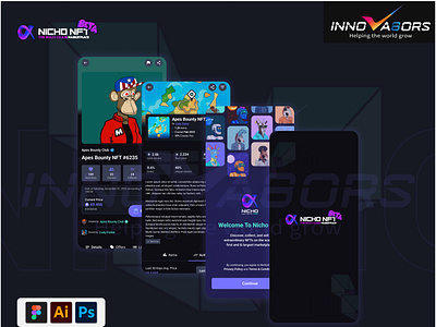 Nicho NFT Mobile App app branding design graphic design illustration landing page logo nft nicho ui ux vector